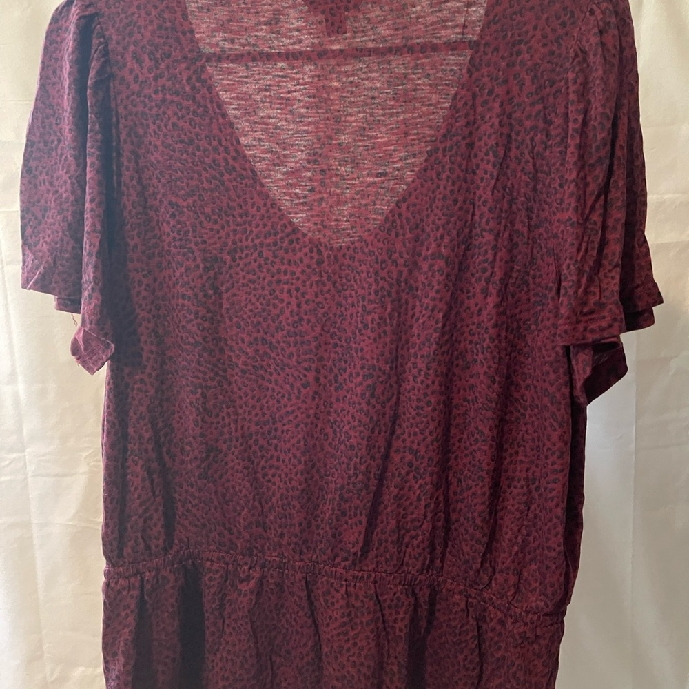 Lucky Brand Burgundy Short Sleeve Peplum Blouse - Picture 4 of 6